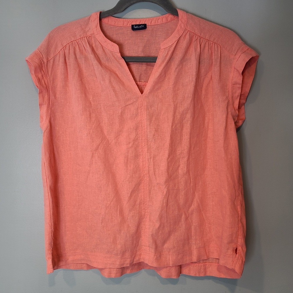 Splendid Top Women Linen Blend Coastal Oversized Cap Sleeve Coral Beach Resort